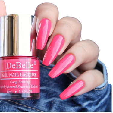DeBelle Gel Nail Polish Fuschia Rose (Bright Pink Nail Paint)|Non UV - Gel Finish |Chip Resistant | Seaweed Enriched Formula| Long Lasting|Cruelty and Toxic Free| 8ml